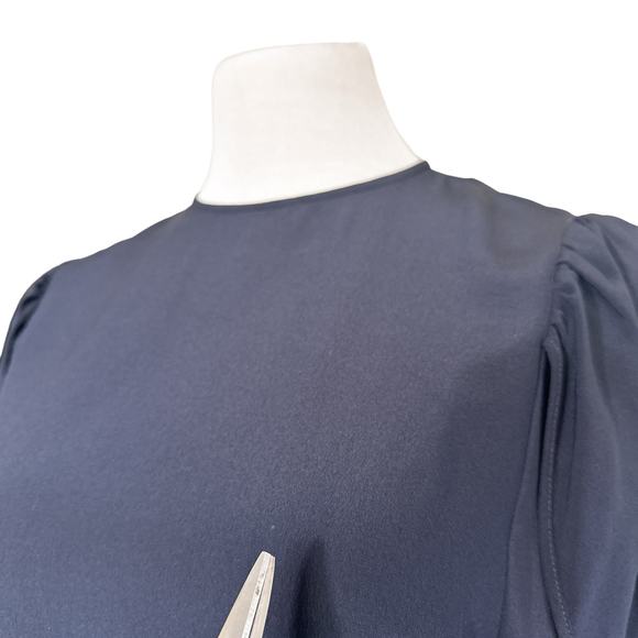 Stella McCartney Silk Crepe De Chine High Neck Split Sleeve Dress Navy 38 US 8 - Picture 14 of 16